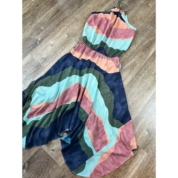 Vix Paula Hermanny Multicolor High Neck Swing Dress Flowy Midi - Picture 5 of 9